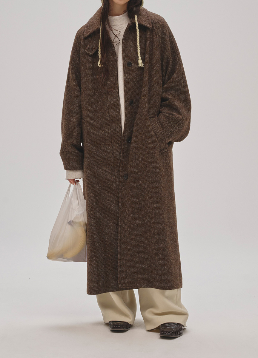 毛料混紡拉格蘭袖長大衣